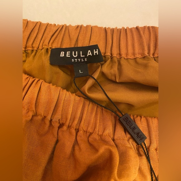 Beulah Style Nolan Camel Linen Mini Dress Lined Pockets Puff Sleeve Size Large - Picture 9 of 13